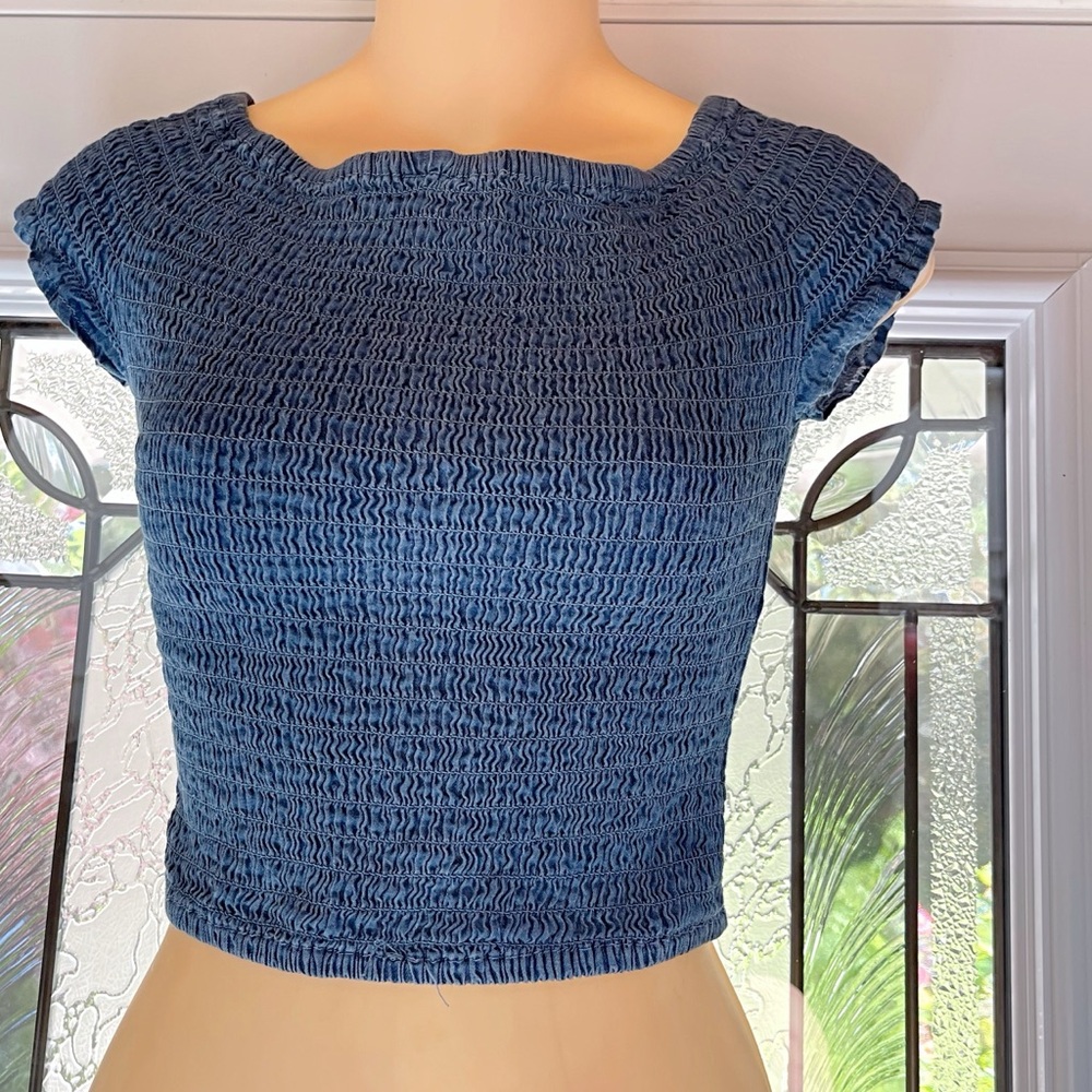Streetwear Society- Stretchy Blue Jean Crop Top